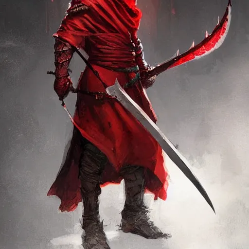 Prompt: a portrait of a red dragonborn monk in a white cloak, holding a spear with a black tip, fantasy art by greg rutkowski