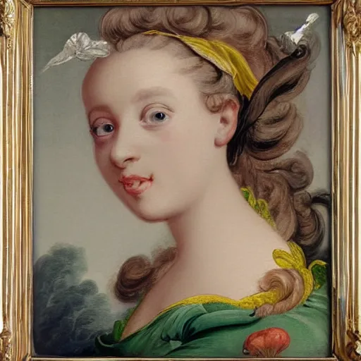 Prompt: helga pataki's teeth, soft rainbow, painting by francois boucher, sad minion eyes