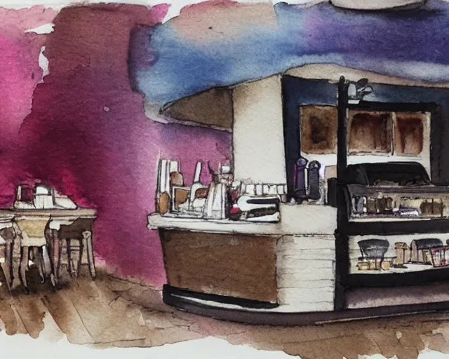 Image similar to a coffee shop smooth light color watercolor ink pen