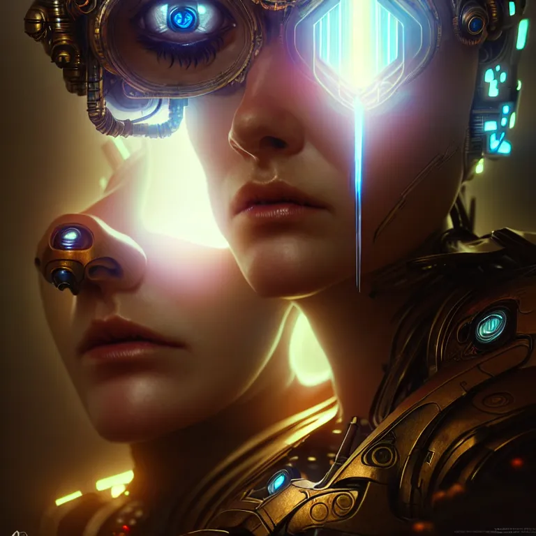 Image similar to ultra realistic beautiful cyborg deity eyes closed, scifi, cyberpunk, fantasy, intricate details, movie still, highly detailed, photorealistic, octane render, eerie, 8k, art by artgerm and alphonse mucha and greg rutkowski