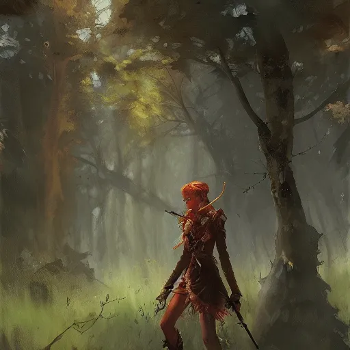 Prompt: archer elf in a forest, art by artem demura