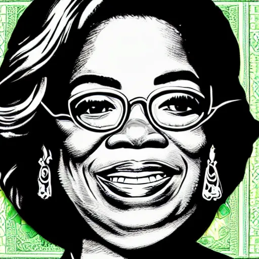 Prompt: an intricately detailed new dollar bill design featuring a portrait of Oprah Winfrey