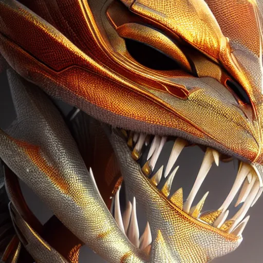 Image similar to a highly detailed close-up bust, of a beautiful cute anthropomorphic robot female dragon, with smooth and streamlined mechanical armor, standing and posing elegantly in front of the camera, well detailed head with two LED eyes, sharp teeth, two arms, digital art, artstation, DeviantArt, professional, octane render, sunset lighting