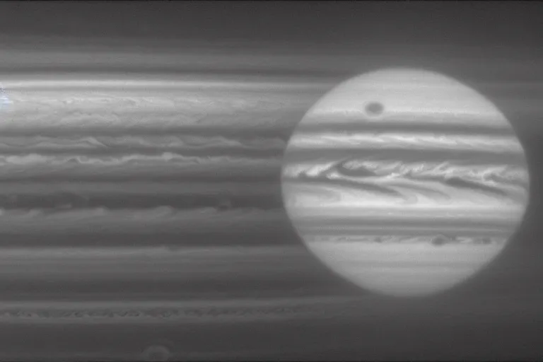 Image similar to the planet jupiter colliding with the earth, photo taken from the surface of the earth, black and white spielberg 3 5 mm film cinematic 4 k