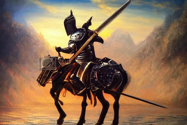 Prompt: knight, sword, fantasy, painting, ultra realistic!!!, clear weather, golden hour, sharp focus