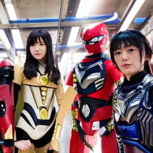 Prompt: still from a 2 0 1 9 japanese tokusatsu tv show starring actress mana ashida as a cybernetic female sentai hero fighting in sendagaya. science - fiction ; action.