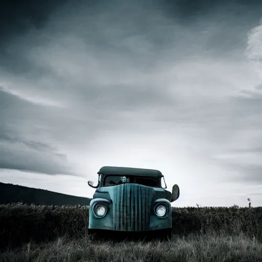 Image similar to harry potter as a natural light on an old truck in a field