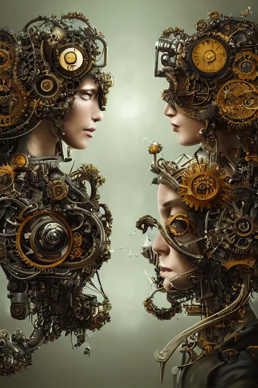 Prompt: a beautiful intricate fine art RPG portrait photo of a mechanical industrial steampunk cybernetic yin yang symbol, overgrown with morning glory flowers, montsera leaves by tom bagshaw and zach sutton, golden ratio composition, studio lighting, 50mm lens, very detailed, bionic, cybernetic scifi, deep depth of field, artstation, 8K, highly coherent