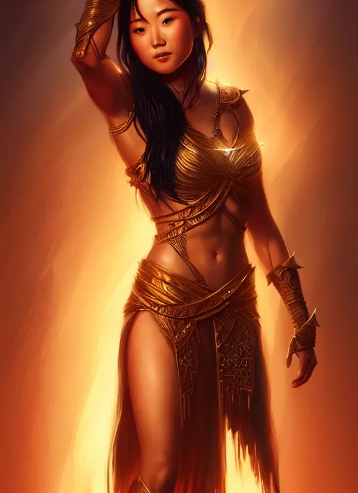 Image similar to karen fukuhara as dejah thoris, intricate, elegant, glowing lights, highly detailed, digital painting, artstation, glamor pose, concept art, smooth, sharp focus, illustration, art by artgerm and greg rutkowski, artey freytag