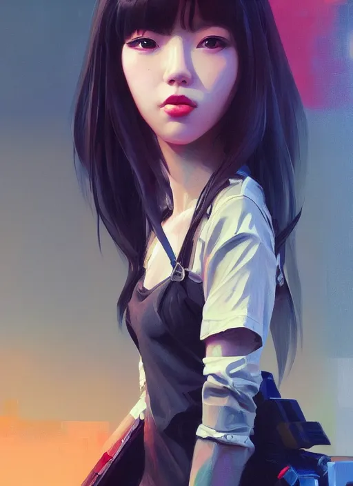 Image similar to oil painting, lisa blackpink as an architect, cyberpunk, portrait illustration, pop art, splash painting, art by ilya kuvshinov, greg rutkowski and makoto shinkai, dan mumford, artstation