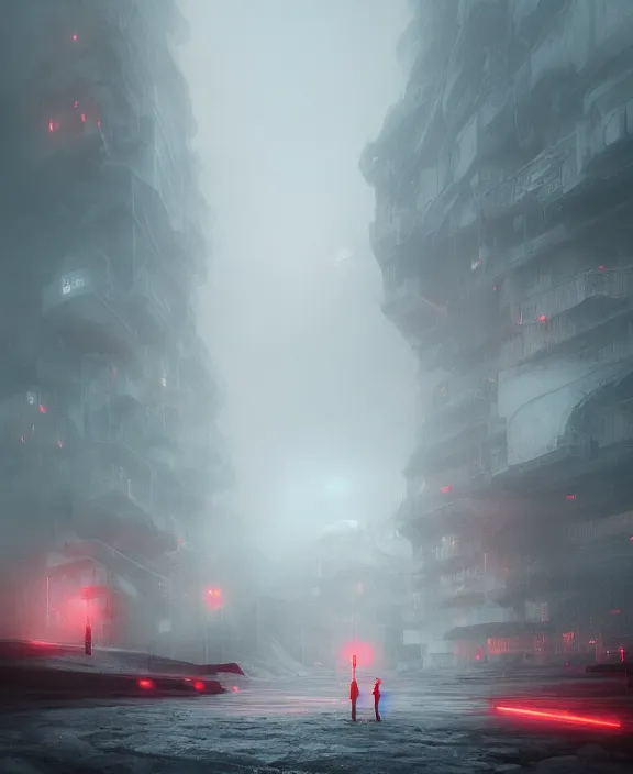 Prompt: surreal romantic prometheus horizontal white exploration base, red lights, building architecture by ruan jia, futuristic blame, white architecture in the beach in iceland, foggy, highly detailed, digital painting, arstation, concept art, hyperealistic octane render, unreal engine