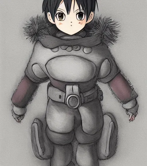 Image similar to attractive little boy wearing an cyborg bear suit, artwork in kentaro miura and made in abyss and inazuma eleven, smooth, beautiful lightness, anatomically correct, trending on pixiv, fantastic composition, realistic