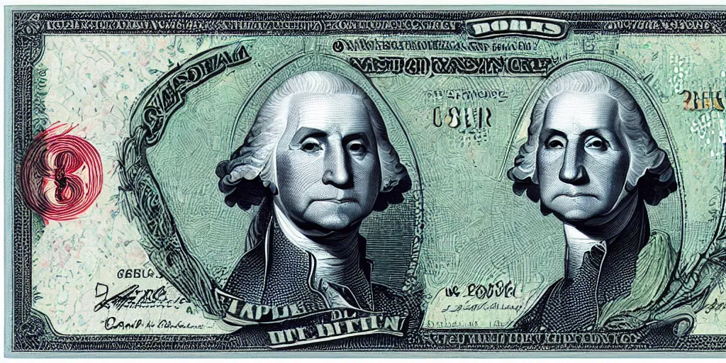 Image similar to high tech usd banknote, george washington, realistic, many small details, 8 k, sharp, clean, grid, by moebius, peter mohrbacher, doug mahnke, leonardo da vinci,