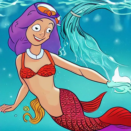 Image similar to doc brown as arielle the mermaid, disney art style, detailed, radiant light, water