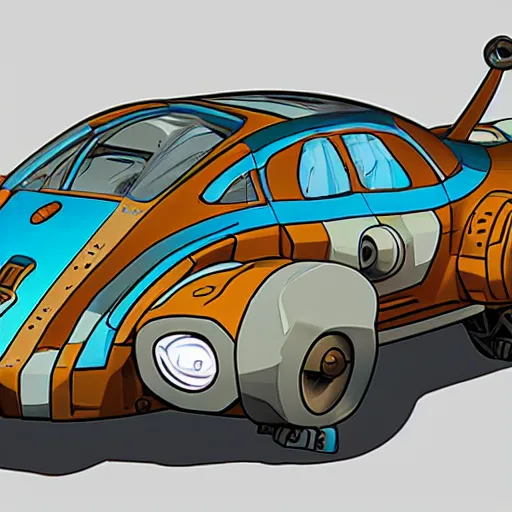 Image similar to deponia art style retrofuturism car concept