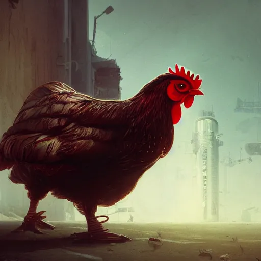 Prompt: chickens growing out of red mushroom, highly detailed, illustration, sci - fi art, cyberpunk, in the style of greg rutkowski, epic, realistic, intricate, hyper detailed, artstation, concept art, smooth, sharp focus, ray tracing