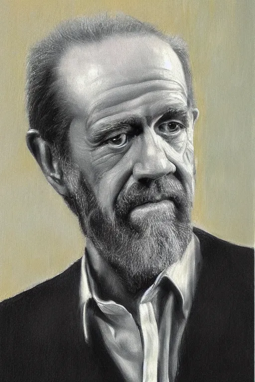 Prompt: portrait of george carlin, oil painting by wilson mclean, sharp focus, masterpiece, highly detailed