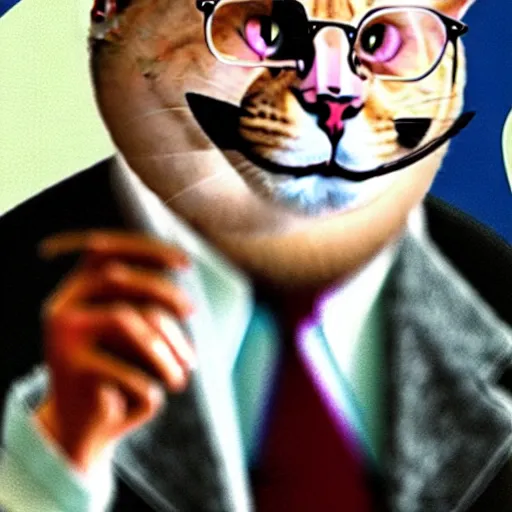 Image similar to anthropomorphic cat donald rumsfeld