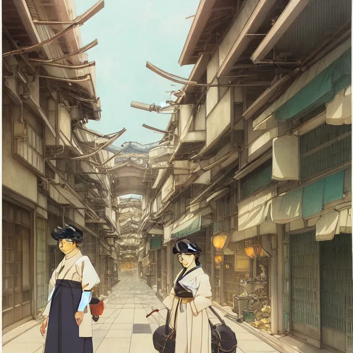 Image similar to empty japanese city, spring, in the style of studio ghibli, j. c. leyendecker, greg rutkowski, artem