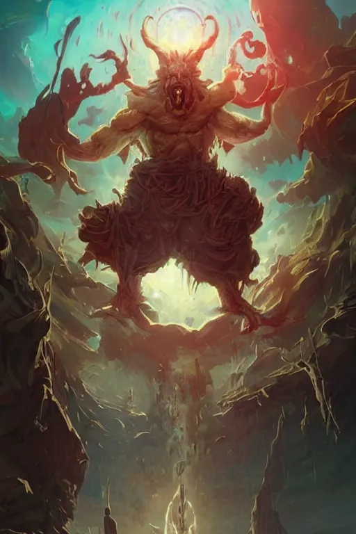 Prompt: clear portrait hulking herculean ogre jesus christ, model pose, bright color, sun shining through, sharp focus, highly detailed face, specular reflection, art by anato finnstark and lecouffe deharme and pete mohrbacher and quentin mabille and frank moth, fantasy illustrations, epic light novel cover art