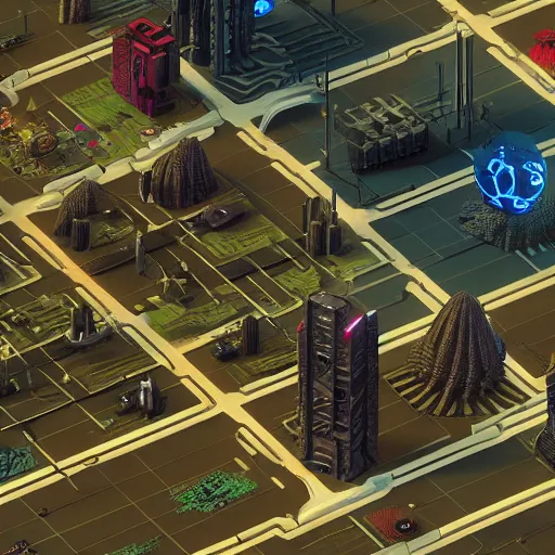 Prompt: videogame futuristic tileset in the style of Simon Stålenhag and H. R. Giger, detailed, trending on Artstation