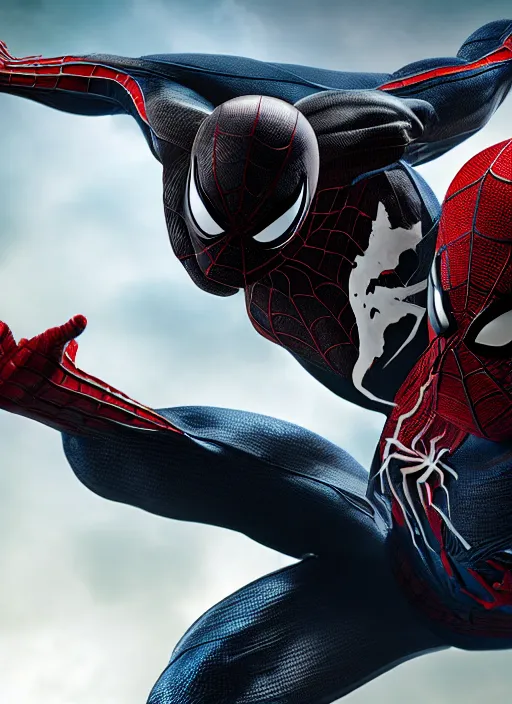 Image similar to a single venom and spider - man hybrid, dslr, cinematic, volumetric lighting, 8 k resolution, photorealistic