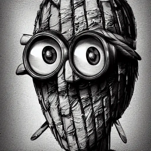 Prompt: surrealism grunge cartoon portrait sketch of a Minion, by michael karcz, loony toons style, freddy krueger style, horror theme, detailed, elegant, intricate