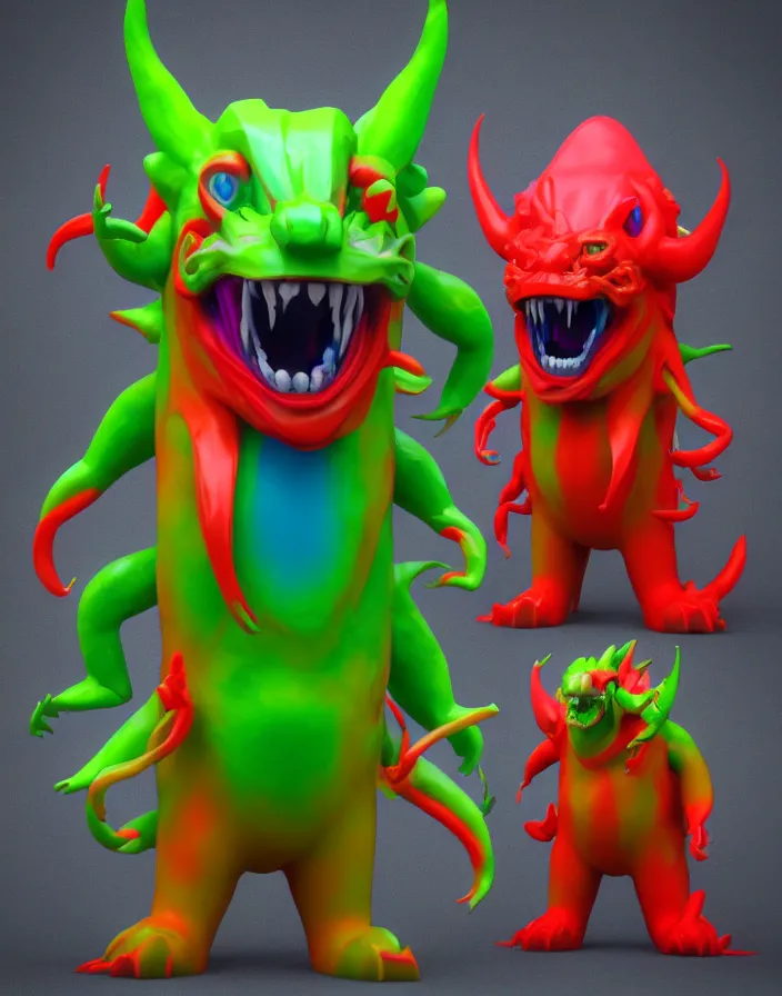 Image similar to 3 d render of a colorful kaiju!!! sofubi!!!! promo shots 4 k photography