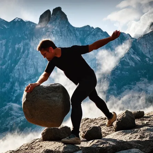 Image similar to a man pushing a boulder with his chest