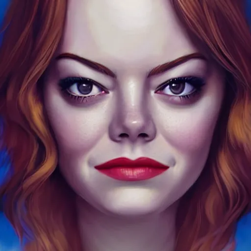 Prompt: emma stone portrait by vince ruz and julio cesar, cartoon face, pixar style, glamorous, character art, digital illustration, big eyes, semirealism, realistic shaded perfect face, fine details, realistic shaded lighting