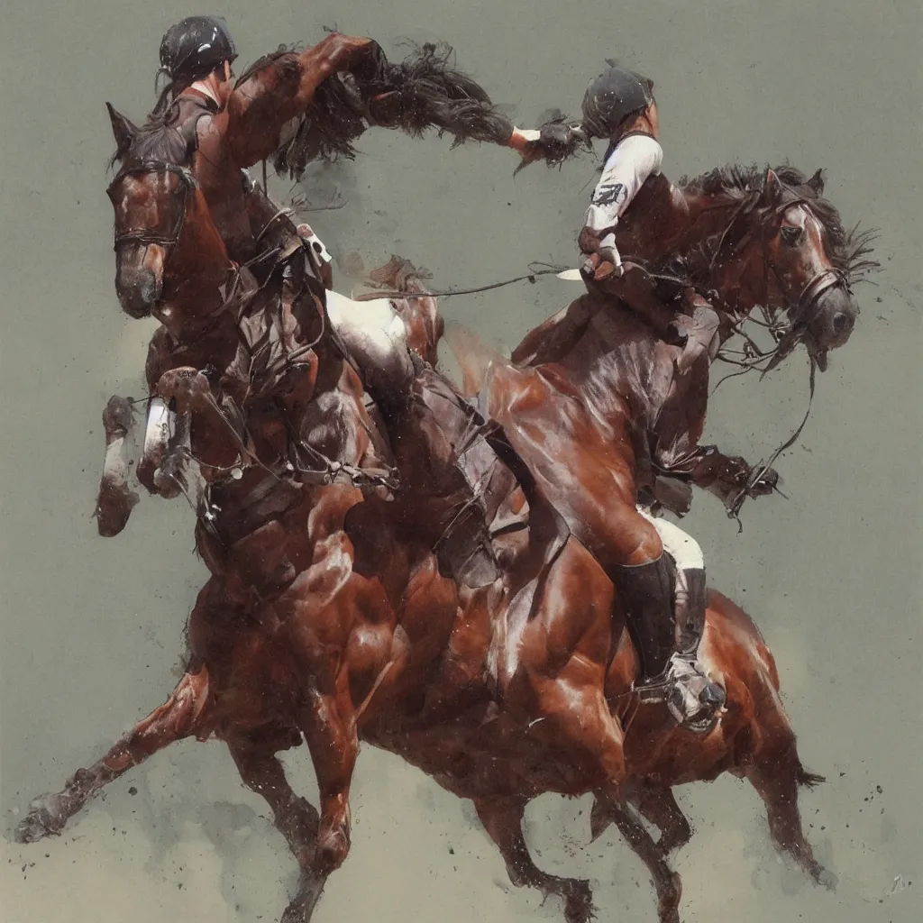 Prompt: a horse doing dressage by zhaoming wu, nick alm, watercolor