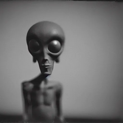 Prompt: portrait of alien beings, 85mm, by Diane Arbus, black and white, bokeh, lomography