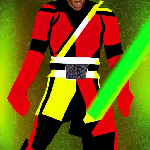 Prompt: lawrence fishburne as the traffic light power ranger, digital art, highly detailed