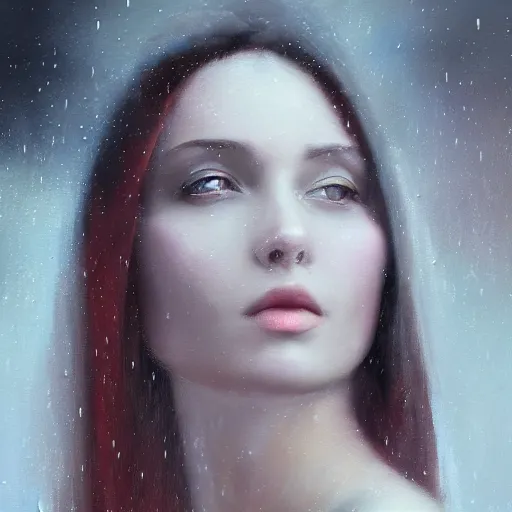 Image similar to a beautiful toned woman in rain, aesthetic, oil painting, pale colors, high detail, 8 k, wide angle, trending on artstation,