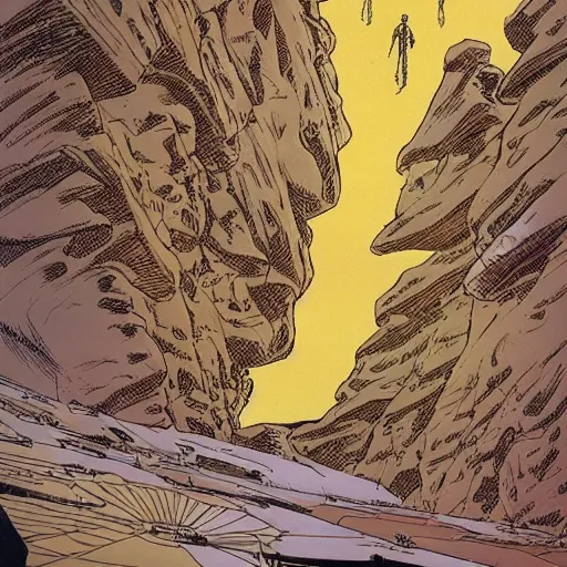 Image similar to a sci - fi desert, by moebius, as an european 8 0's comic