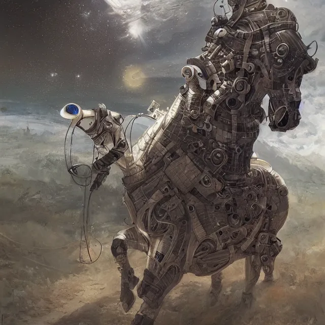 Prompt: a horse riding on, an astronaut on a knees, industrial sci - fi, by mandy jurgens, ernst haeckel, james jean