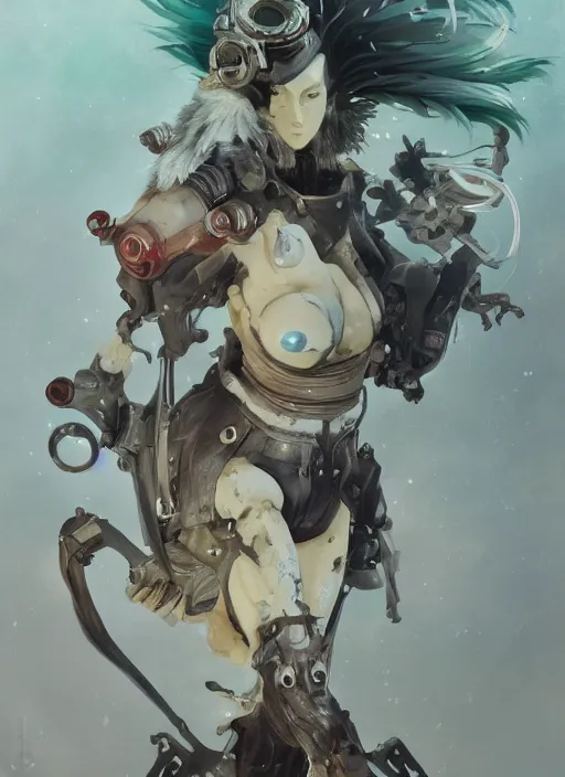 Image similar to surreal gouache painting, by yoshitaka amano, by ruan jia, by Conrad roset, by good smile company, detailed anime 3d render of guara lobo, Guara, Lobo, portrait, cgsociety, artstation, rococo mechanical, Digital reality, dieselpunk atmosphere