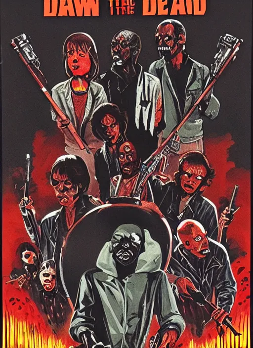 Image similar to Dawn of the Dead (1978) poster, Highly detailed, centered, concept art, smooth, sharp focus, illustration, Wes Wilson, Bonnie MacLean, Stanley Mouse, Alton Kelley, Greg Irons, Lee Conklin