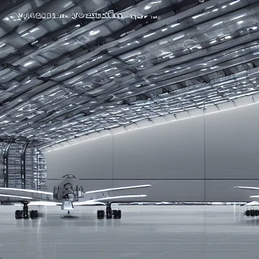 Image similar to highly advanced aircraft hangar from cinematic perspective, by feng zhu, highly detailed, sharp, concept art