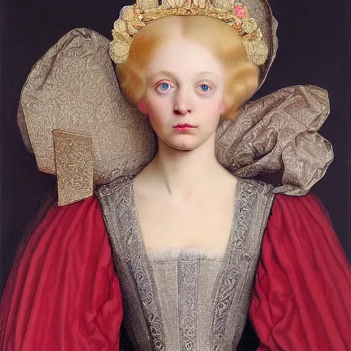 Image similar to blonde victorian princess, hyperrealism, concept art, jan van eyck