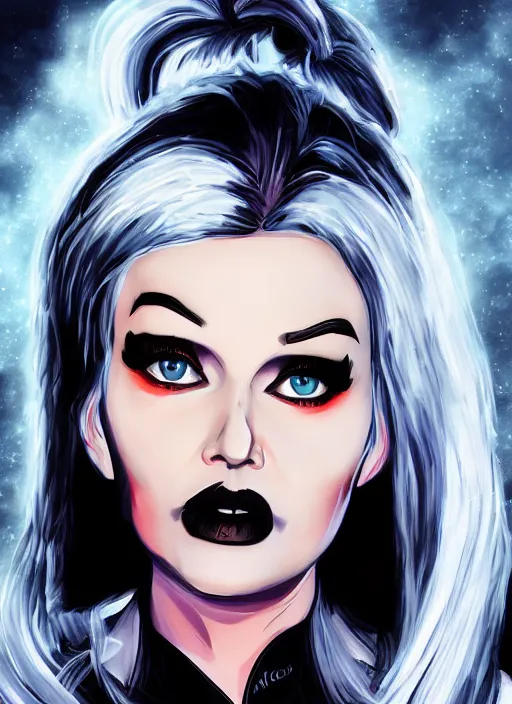 Prompt: kerli koiv in the art style of netflix arcane, heavy outline art, comic book art, portrait, gothic, digital painting