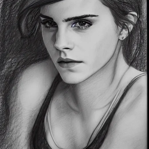 Prompt: emma watson working at hooters pencil sketch,