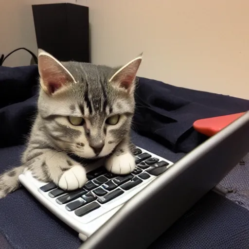 Prompt: cat is working on computer