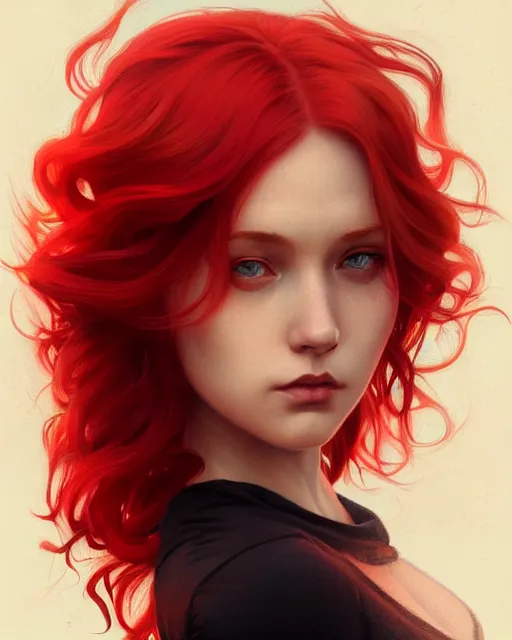 Prompt: emily rajtkowski, lake, red, flaming hair, highly detailed, digital painting, artstation, concept art, smooth, sharp focus, illustration, art by artgerm and greg rutkowski and alphonse mucha