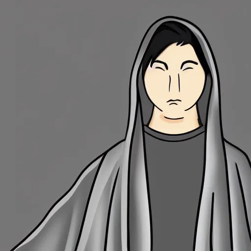 Image similar to a simple illustration of a man in a grey cloak holding a katana