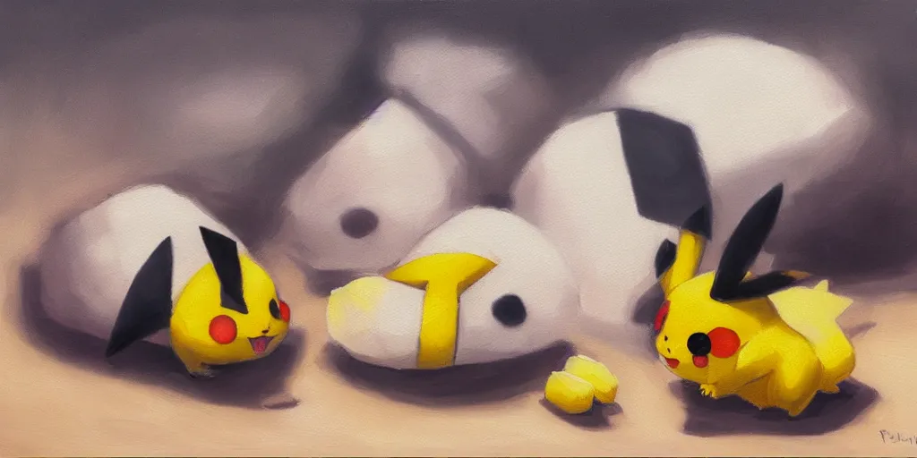 Prompt: pikachu eating onigiri, cinematic lighting, detailed oil painting, 8k