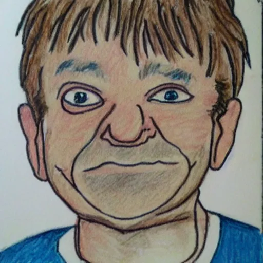 Prompt: mark e smith, children's crayon drawing