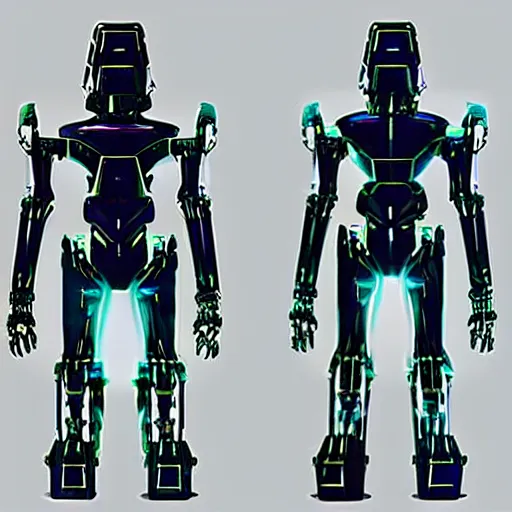 Image similar to “Front and back full body full height, Sleek Futuristic Biped Mecha, super high resolution photo. Square Aspect. Front and Rear. Orthographic Engineering Diagram.”