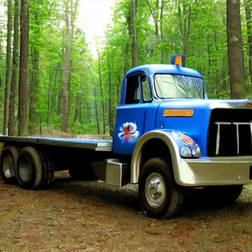 Prompt: a truck in the woods