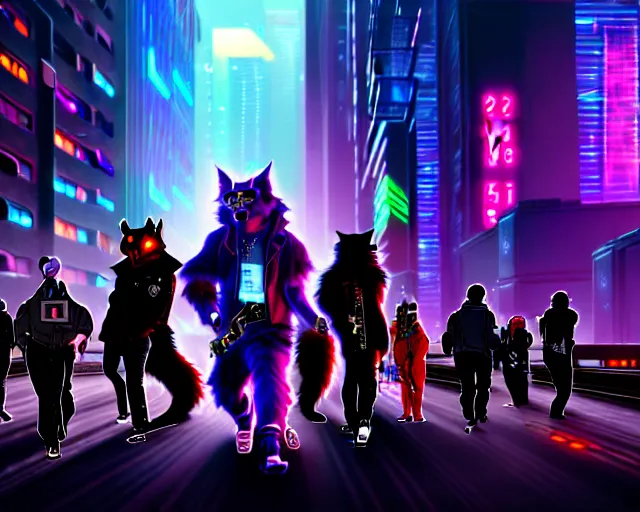 Prompt: high - resolution photograph from a cyberpunk era furry fandom convention ( midwest furfest 2 0 4 7 ), taking place after the genetic revolution and quantum singularity. photorealistic.